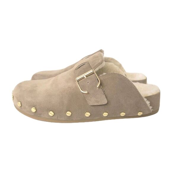 Veronica Beard Fern Suede Shearling Taupe Clog Women Size 8M - Picture 2 of 8